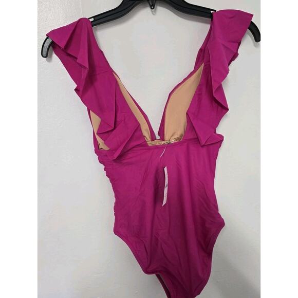 J.Crem Ruched Ruffle One Piece Swimsuit‎ Fucsia Size 6 BP222 - Picture 2 of 10
